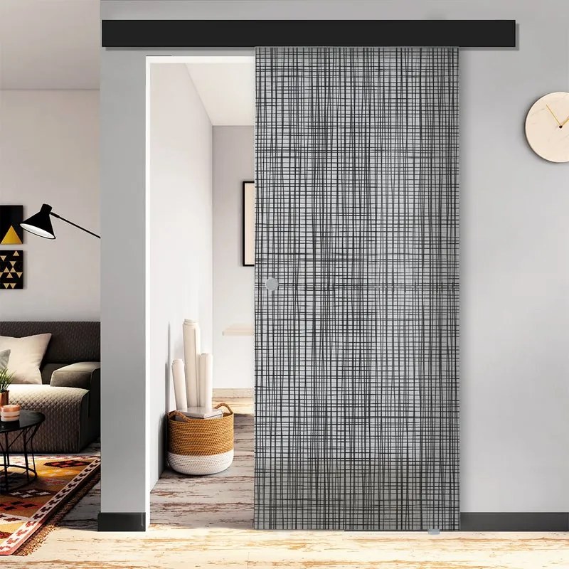 Porta scorrevole Canapa in vetro multicolore, L 88 x H 215 cm, con binario Atelier nero Destra