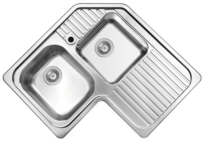 Lavello integrato 2 vasche con gocciolatoio a destra PYRAMIS Angolare inox L 83 x L 83 cm argento
