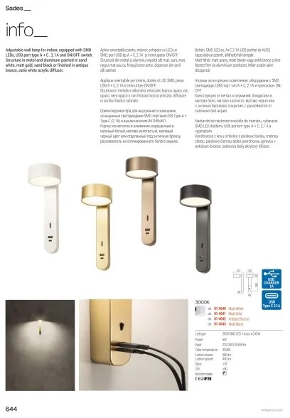 Redo 01-4641 - Applique da parete LED SADES LED/6W/230V CRI 90 USB oro