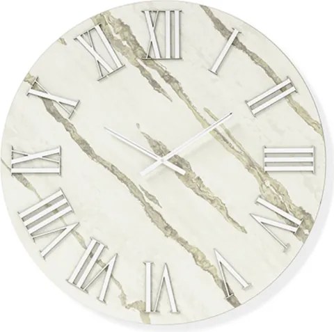 Orologio rotondo D60 cm RYAN in legno rivestito con parato e dettagli Argento