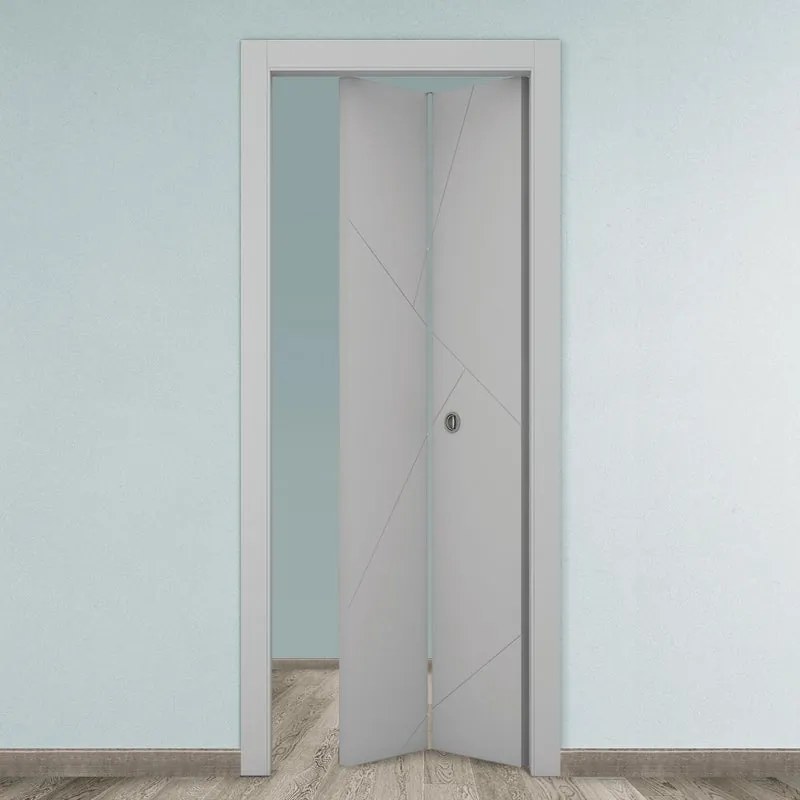 Porta tamburata pieghevole a libro simmetrica Oblique grigio L 70 x H 210 cm destra