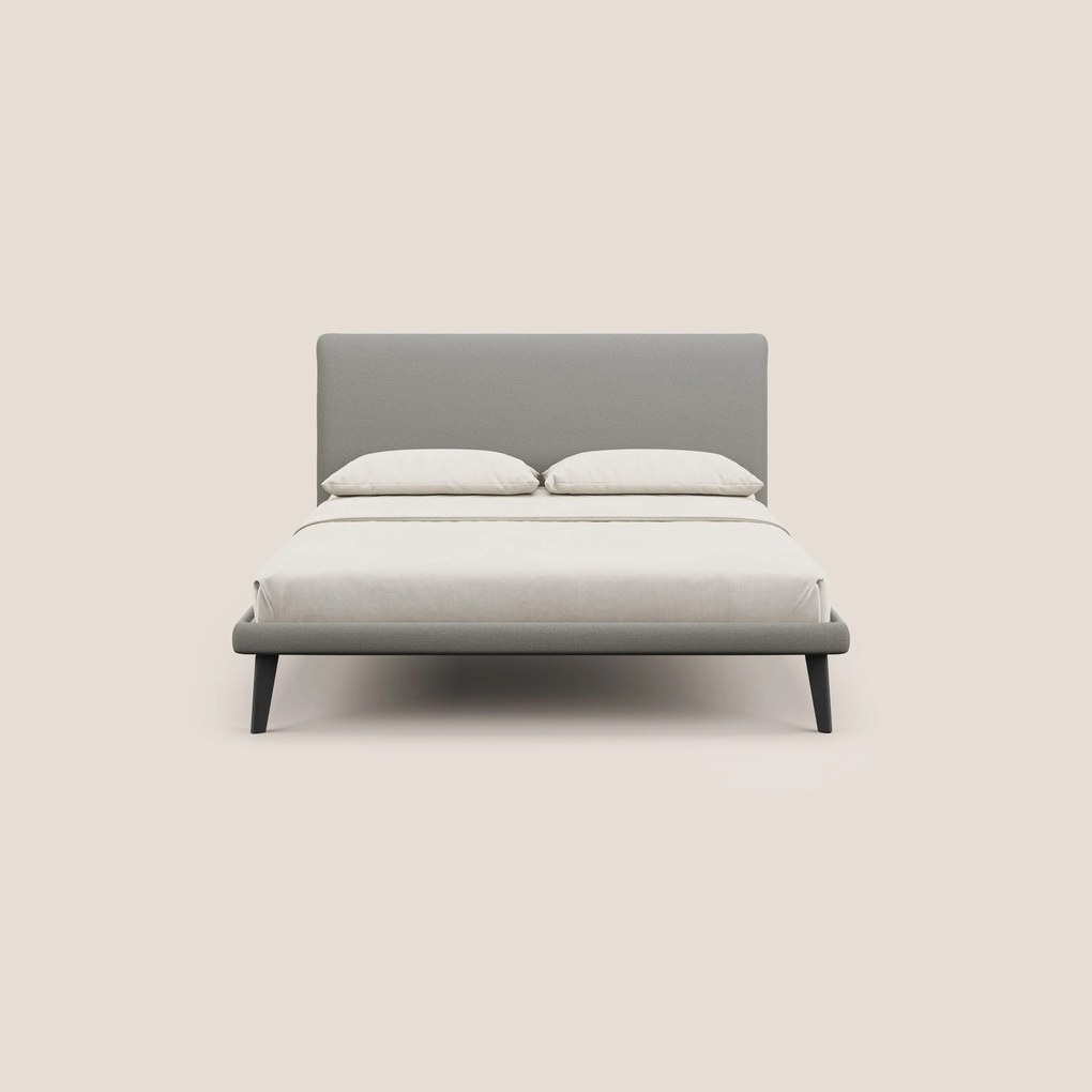 Noel letto minimal scandinavo con piedi in mogano e tessuto fiammato impermeabile T19