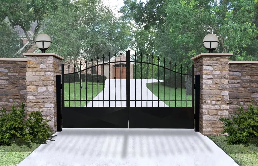 Cancello Monte bianco in ferro, apertura centrale, L 350, H 150-180 cm, di colore grigio