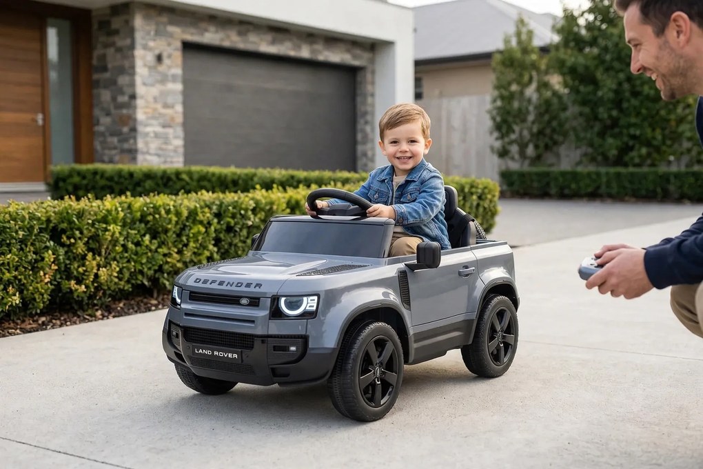 Macchina Elettrica per Bambini Licenza Land Rover Defender Small 12V con Telecomando Grigio...