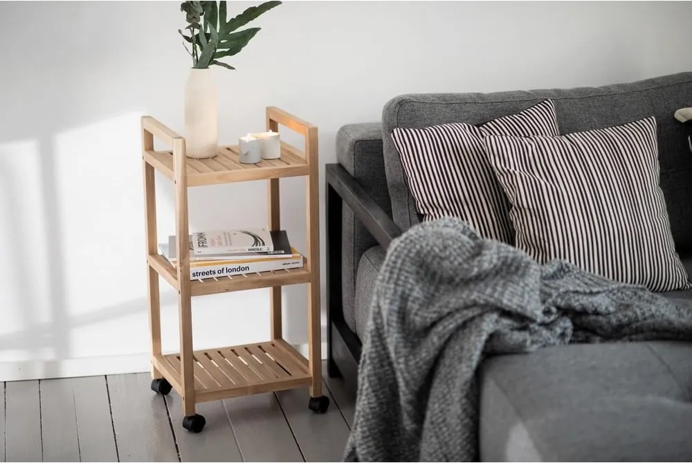 Scaffale da bagno in legno di acacia con tre ripiani su ruote 35x72 cm Acina - Wenko