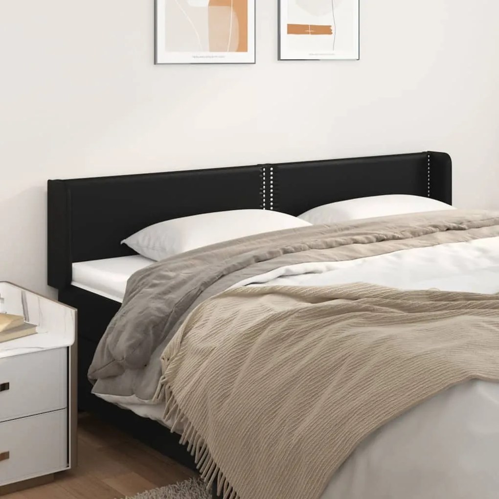 Testiera Ad Orecchio Nera 183x16x78/88 Cm İn Similpelle /