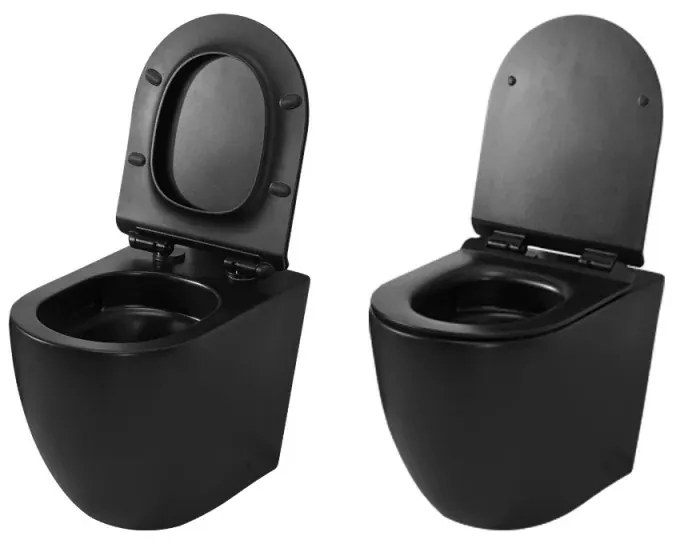 Sanitari Filomuro in ceramica nera opaca con copriwc e scarico a tornado Tokyo