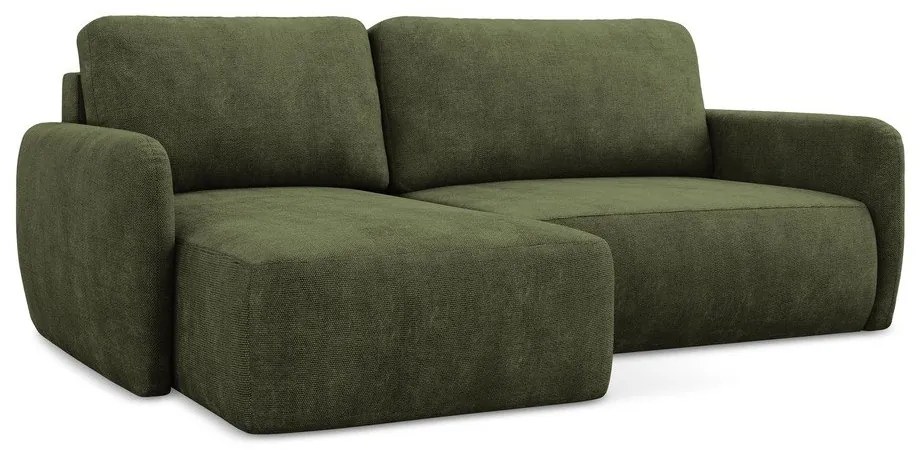 Divano angolare verde allungabile/con contenitore (con penisola a sinistra/con chaise lounge) con rivestimento in ciniglia Lilo – Makamii