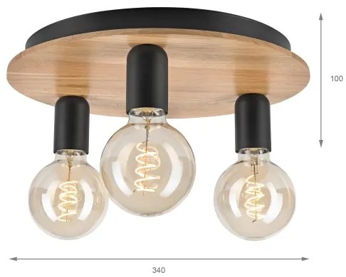 Plafoniera DUSTY 3xE27/15W/230V diametro 34 cm quercia/nero