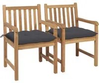 Sedie da Giardino 2 pz con Cuscini Antracite Massello di Teak cod mxl 18419