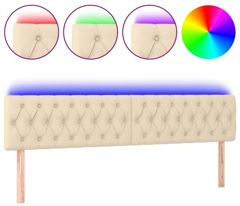 Testiera a led crema 180x7x78/88 cm in tessuto