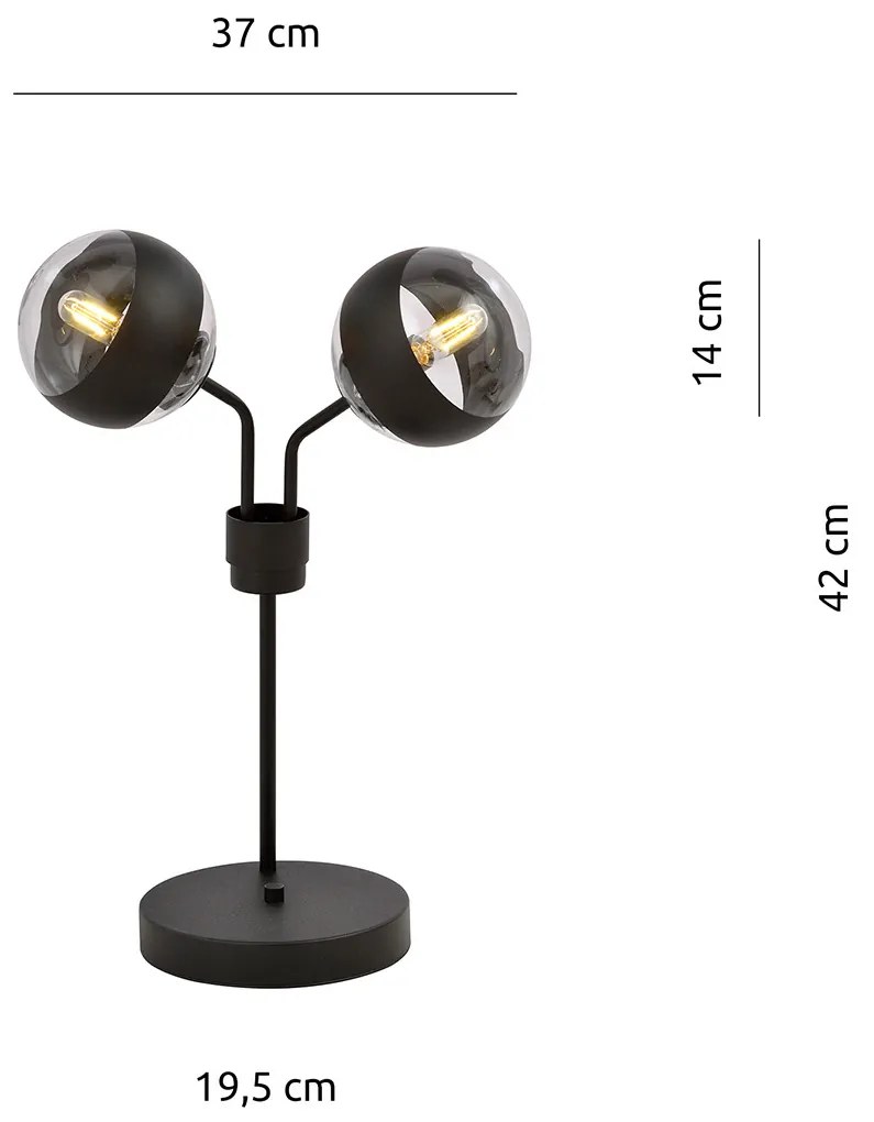 Lampada Da Tavolo Moderna Orione Acciaio Nero Trasparente 2 Luci E14 Ip20