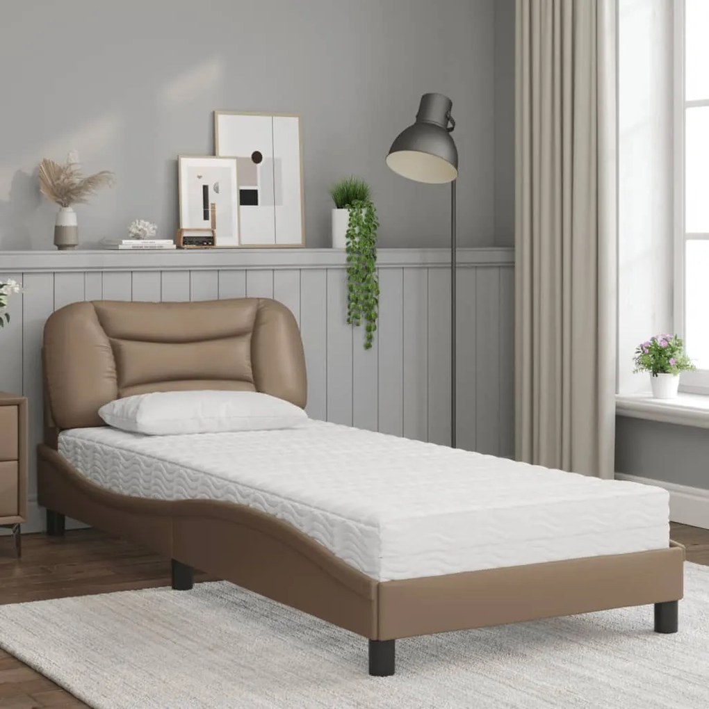 Letto con materasso cappuccino 90x200 cm in similpelle