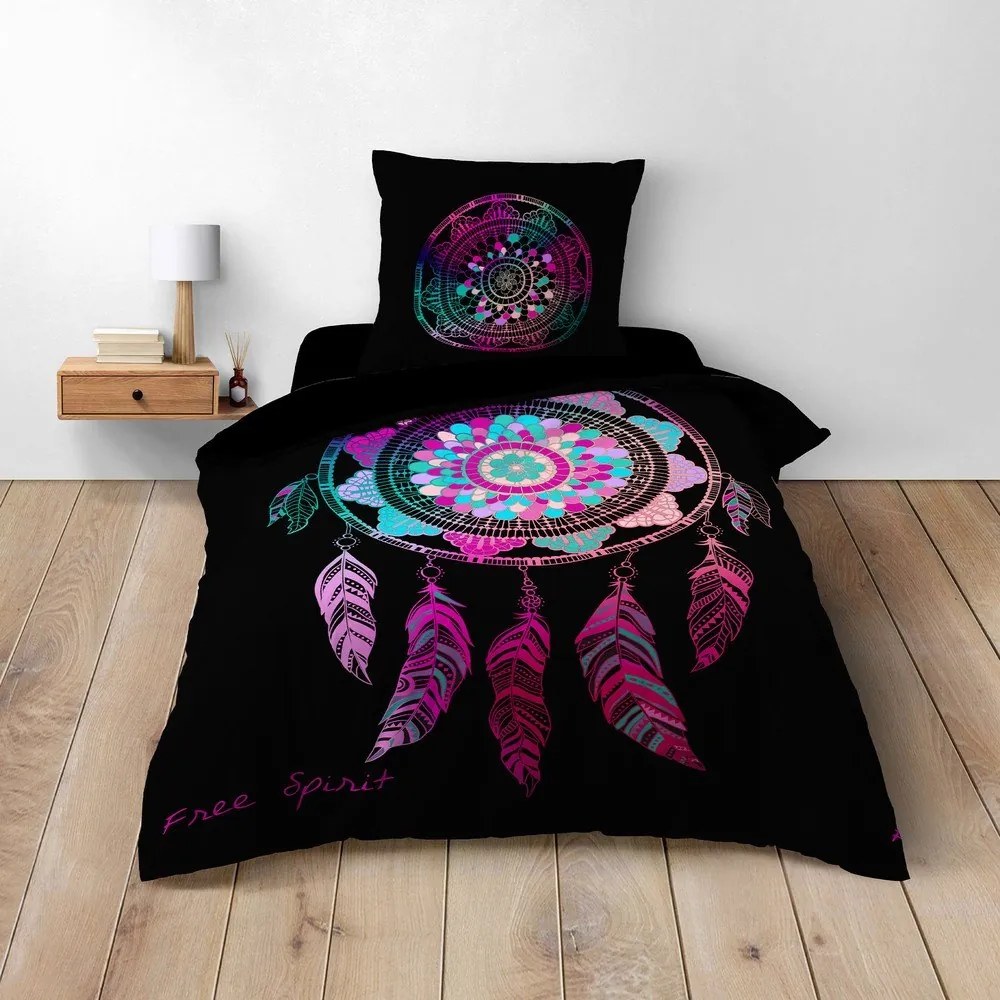 Set copripiumino e federa nero in cotone per letto singolo 140x200 cm Porte Bonheur – douceur d'intérieur