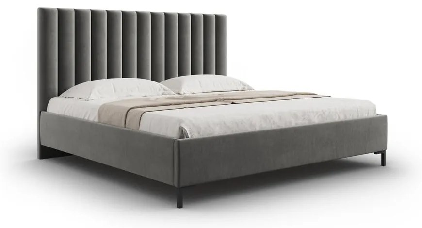 Letto matrimoniale imbottito grigio con contenitore con griglia 140x200 cm Casey - Mazzini Beds
