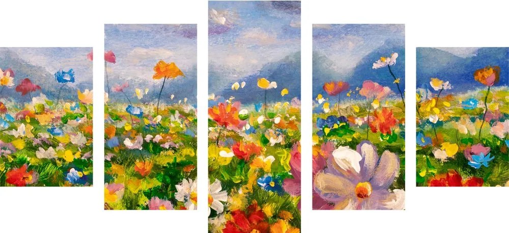Quadri 5 pezzi – Pittura a olio di fiori selvatici