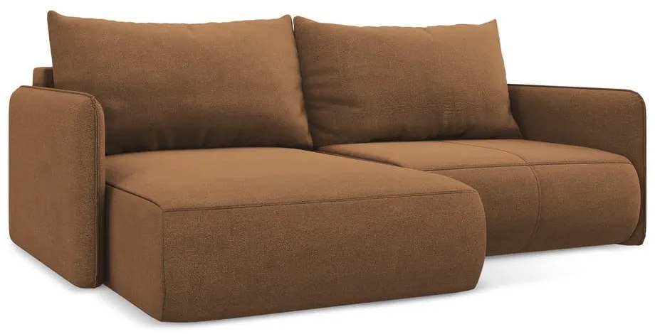 Divano angolare arancione allungabile/con contenitore (con penisola a sinistra) Nanea – Makamii