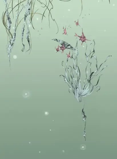 Edmond Petit Carta da parati Nautilus/ Méduses/ Nénuphars - Nénuphars gauche - Aqua