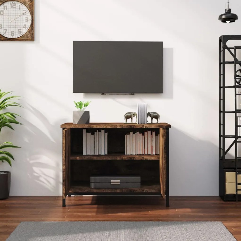 Mobile tv con ante rovere fumo 60x35x45 cm in legno multistrato