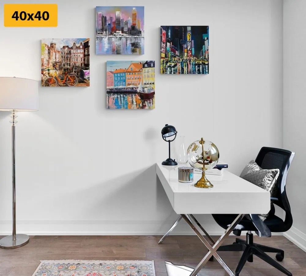 Set di quadri – Città con imitazione di pittura a olio