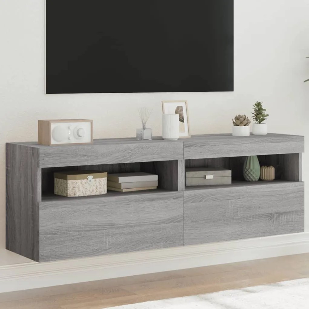 Mobili tv a parete con luci led 2pz grigio sonoma 60x30x40 cm