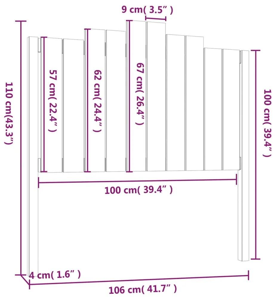 Testiera per Letto Nera 106x4x110 cm in Legno Massello di Pino