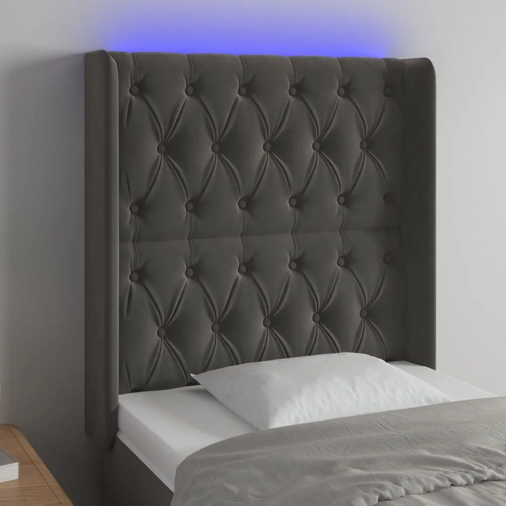 Testiera A Led Grigio Scuro 83x16x118/128 Cm İn Velluto /