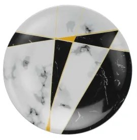 Set da tavola 24 pezzi, nero/bianco/oro, in porcellana