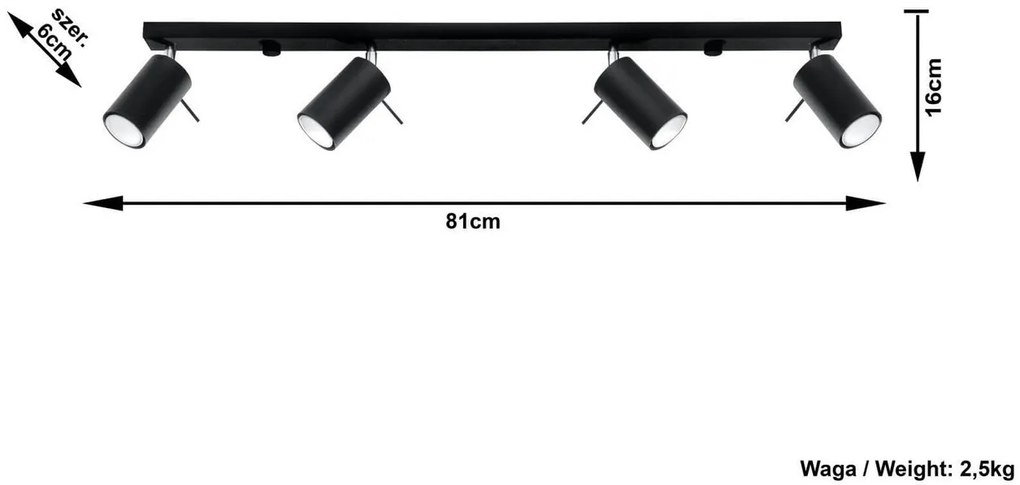 Plafoniera da Soffitto in Acciaio 4xGU10 RING 4L Orientabile Nera