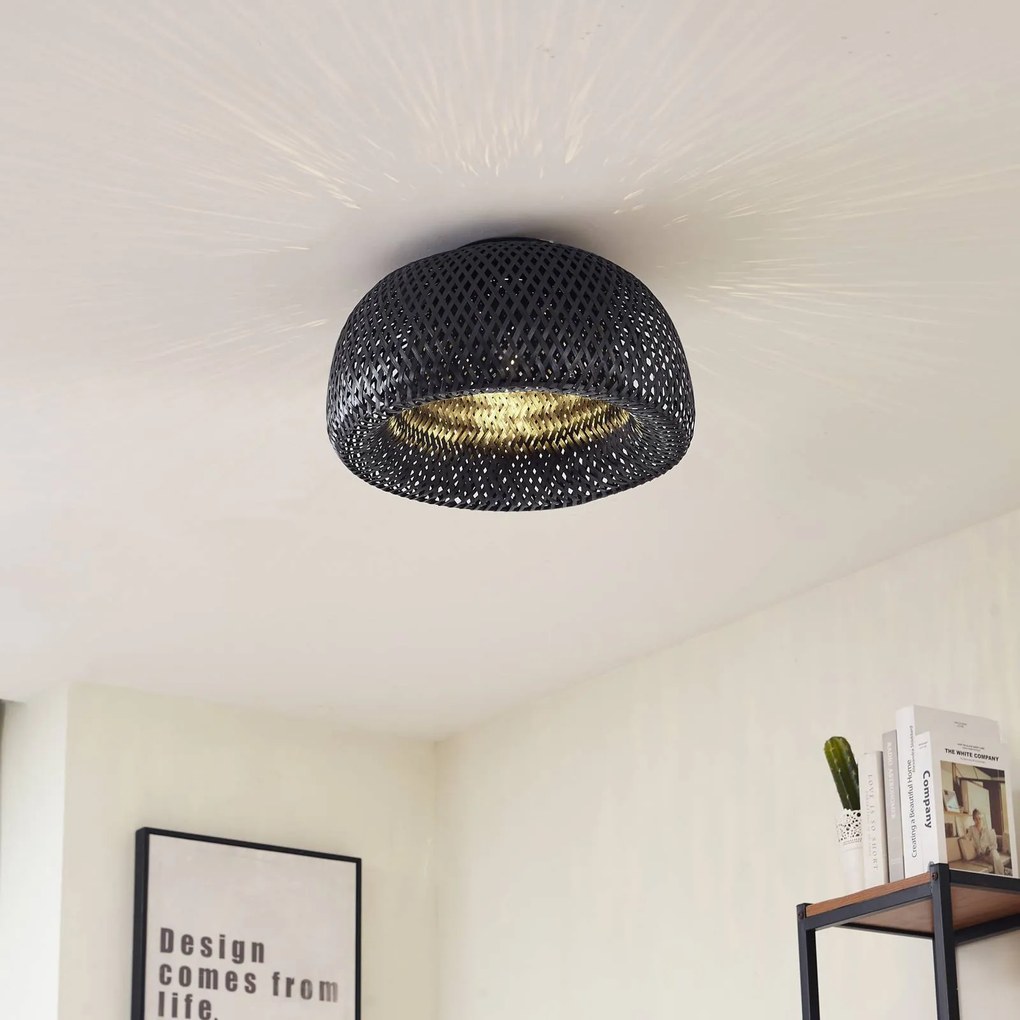 Lindby plafoniera Eskil, 1 luce, nero, Ø46,5 cm, bambù