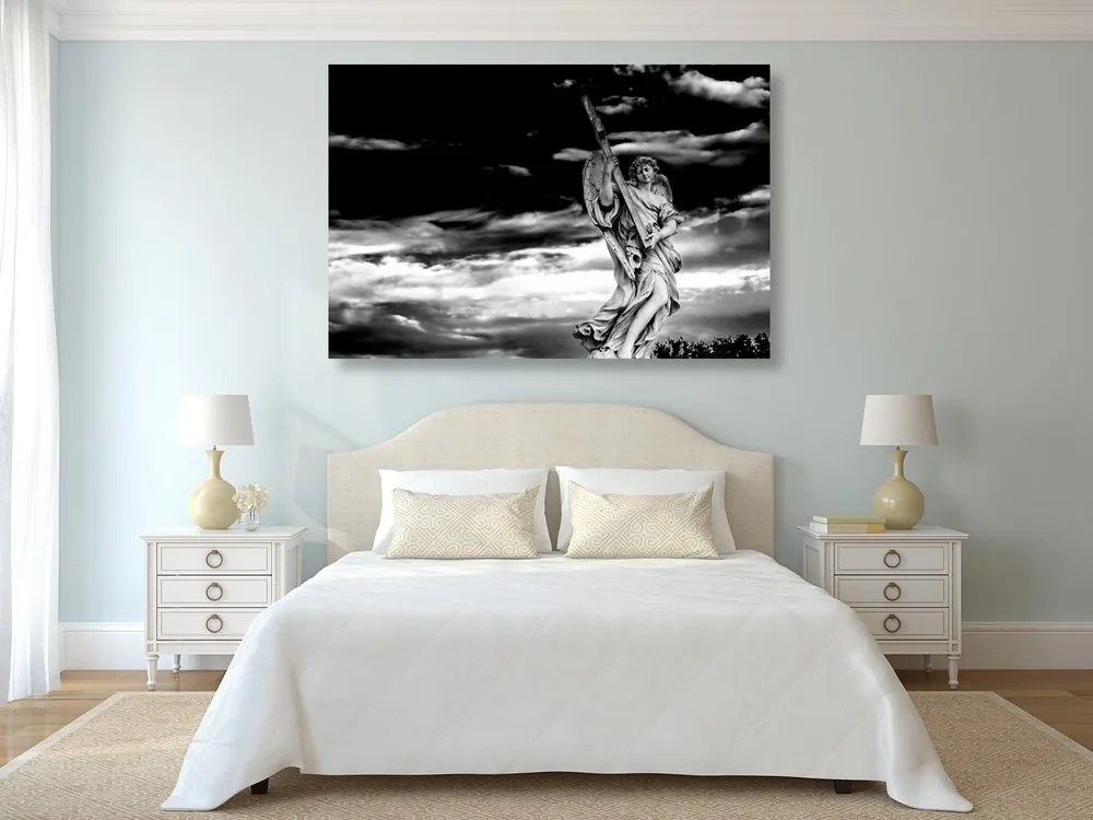 Quadro su tela – Angelo con croce in bianco e nero