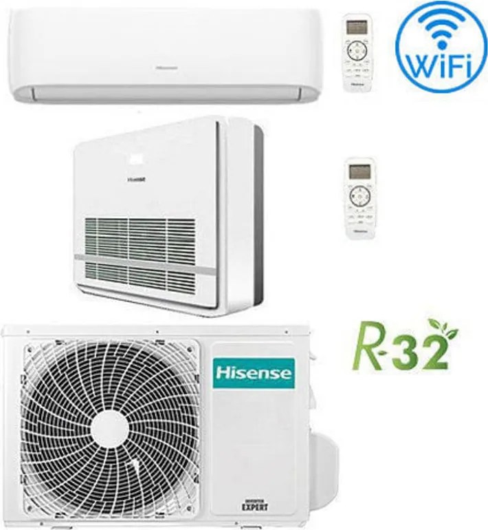 Climatizzatore Condizionatore Hisense Console + Hi Comfort 9000 + 12000 BTU R32 Dual split Inverter con U.E. 2AMW52U4RXC NOVITÁ Classe A++/A+