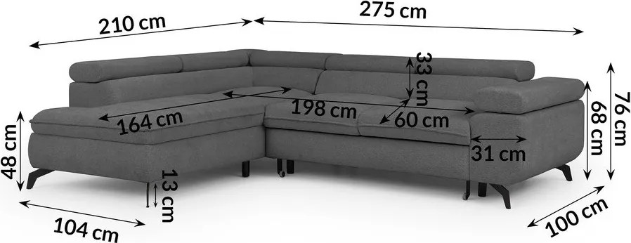 Divano angolare grigio (con penisola a sinistra/a L) con rivestimento in ciniglia Marbeya – Ropez