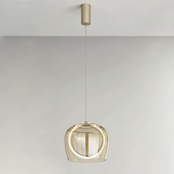 Lampada a sospensione D23 cm in metallo Oro e vetro Ambra 1 Luce LED PINTA