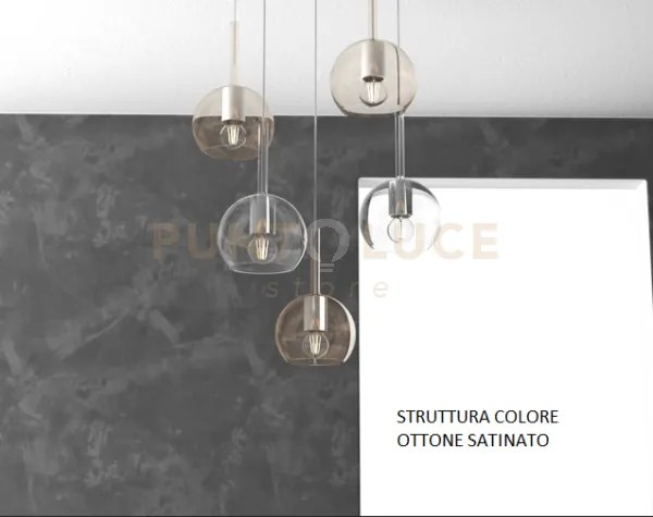 Sosp. ottone sat. rettangolare 5 luci vetri tutti piccolo (2x tr+ 3...