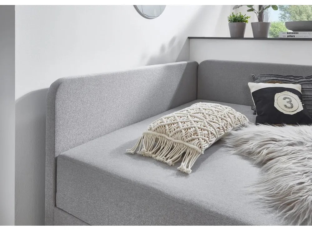 Letto singolo imbottito grigio chiaro con contenitore con materasso incluso 90x200 cm Cabana – Meise Möbel