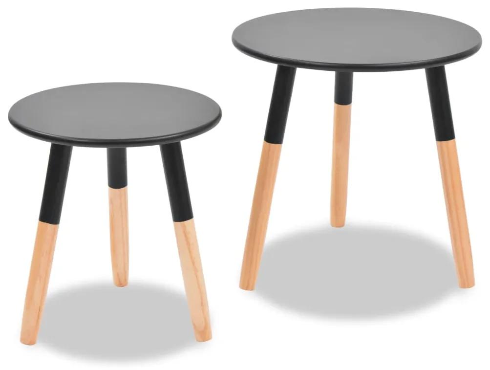 Set tavolini 2 pz in legno massello di pino neri