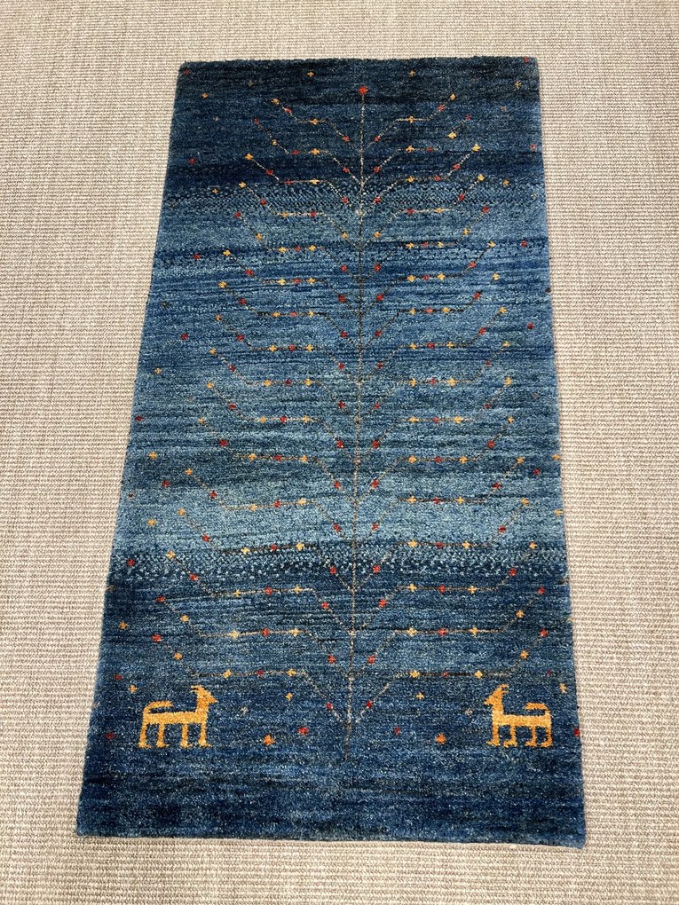 Gabbeh Tappeto 70x130 Blu (Iran) Annodato A Mano