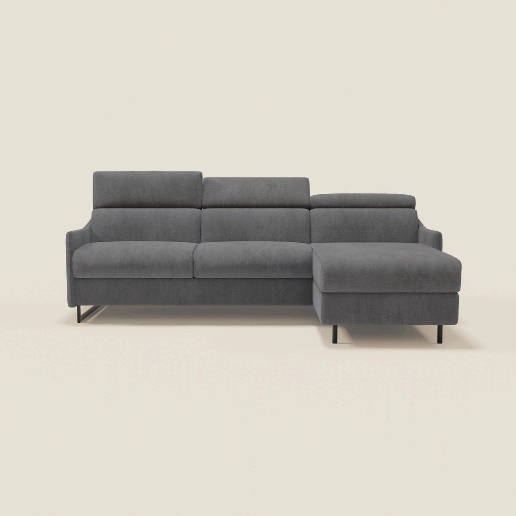 Loto Divano Letto Angolare con Penisola contenitore, Poggiatesta, Materasso Alto H18 in morbido tessuto impermeabile T14 grigio