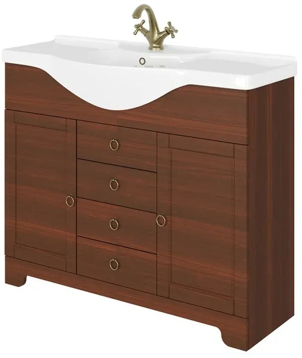 Mobile bagno a terra 85 cm noce con lavabo specchio e lampada Romantica