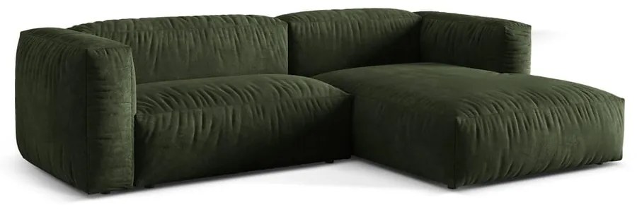 Divano angolare componibile verde (con penisola a destra/con chaise lounge) con rivestimento in velluto Martina – Micadoni