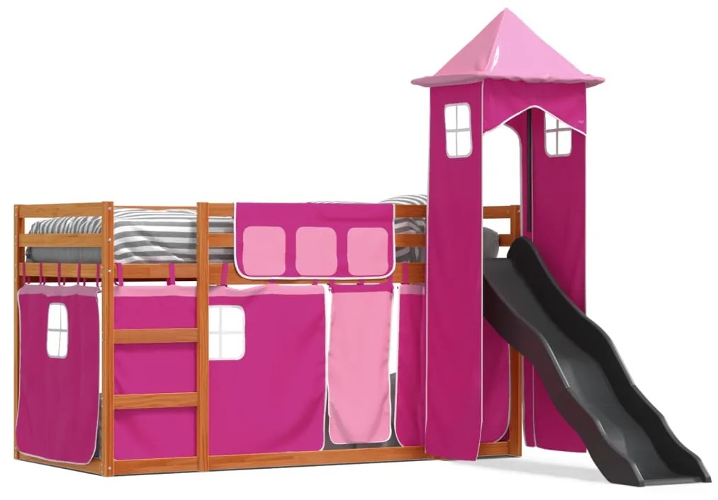 Letto A Castello Con Scivolo E Tende Rosa 90x190 Cm /