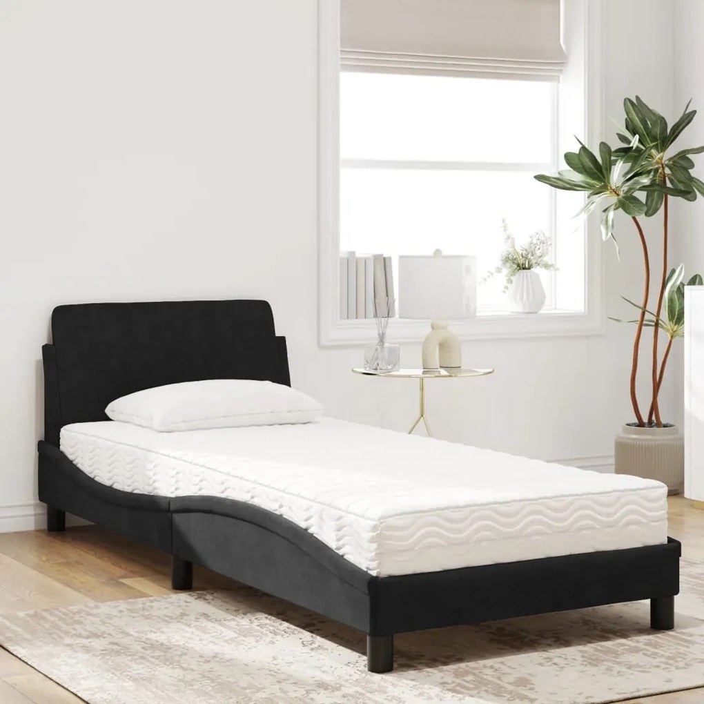 Letto con materasso nero 90x200 cm in velluto