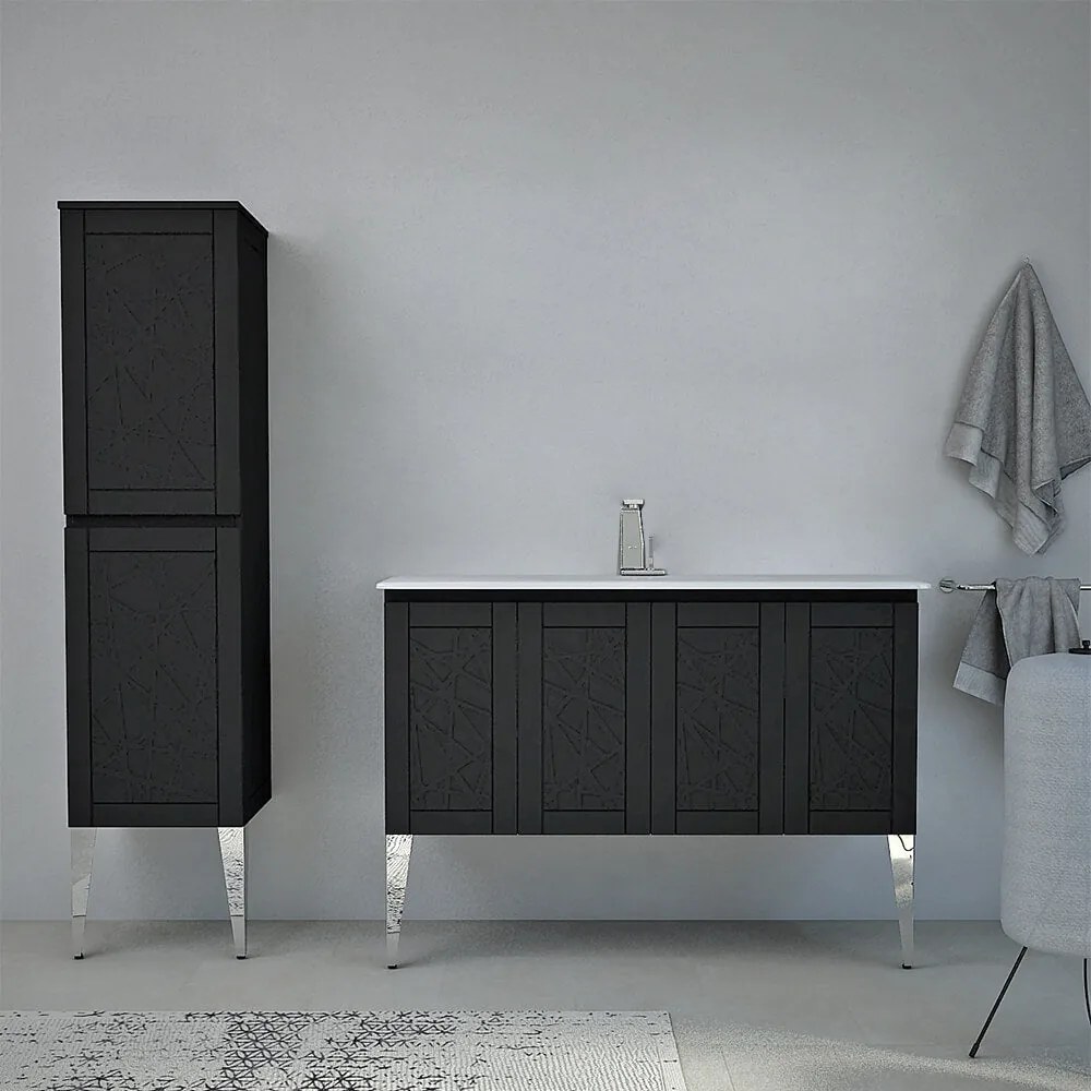 Mobile da bagno a terra Denver 120 cm finitura Grafite con colonna da 140 cm