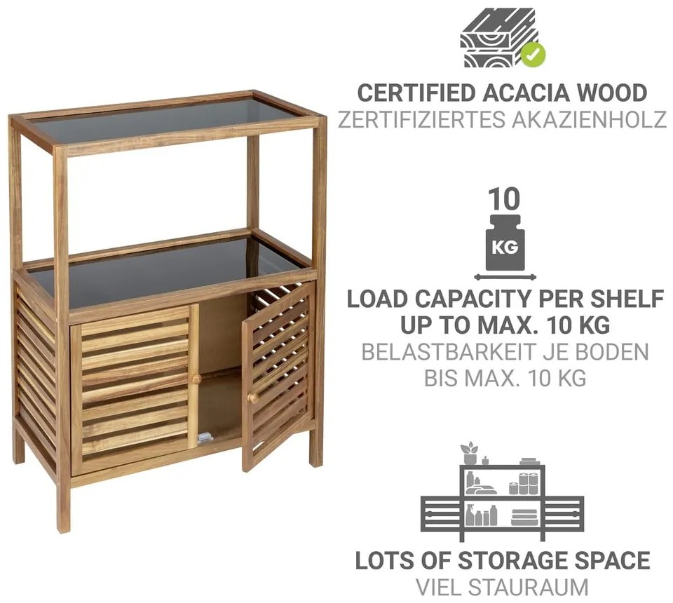 Mobile per bagno nero/di colore naturale in acacia massiccia basso 67,5x86 cm Fondi – Wenko