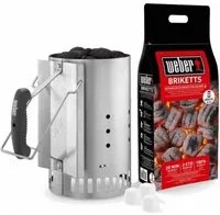 Kit Accensione Professionale Per Barbecue A Carbone Con Ciminiera, 2Kg Di Bricchetti E 3 Cubetti-Weber