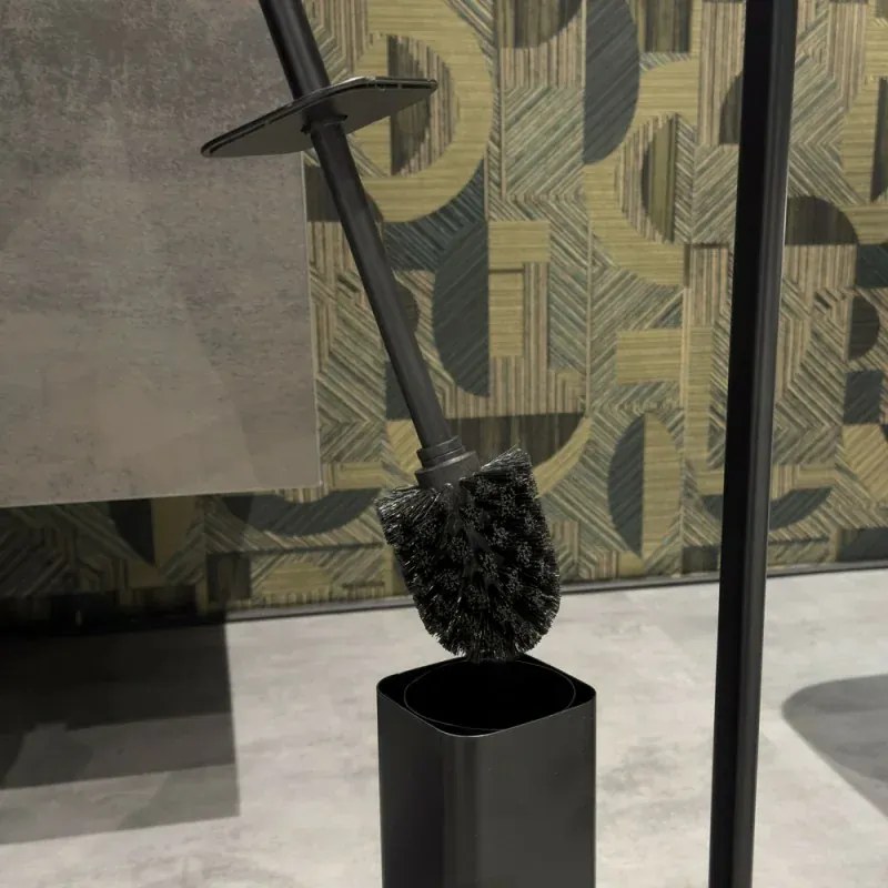 Piantana porta rotolo e scopino da appoggio in acciaio nero opaco Fusion