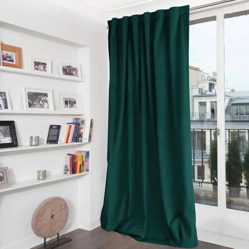 Tenda Rvenise verde oscurante con rivestimento, passanti nascosti 135x280 cm