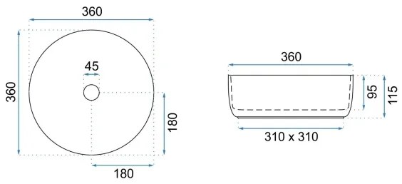 REA-U6630 - Lavabo da appoggio SAMI Ø 36 cm ceramica/bianco/oro spazzolato