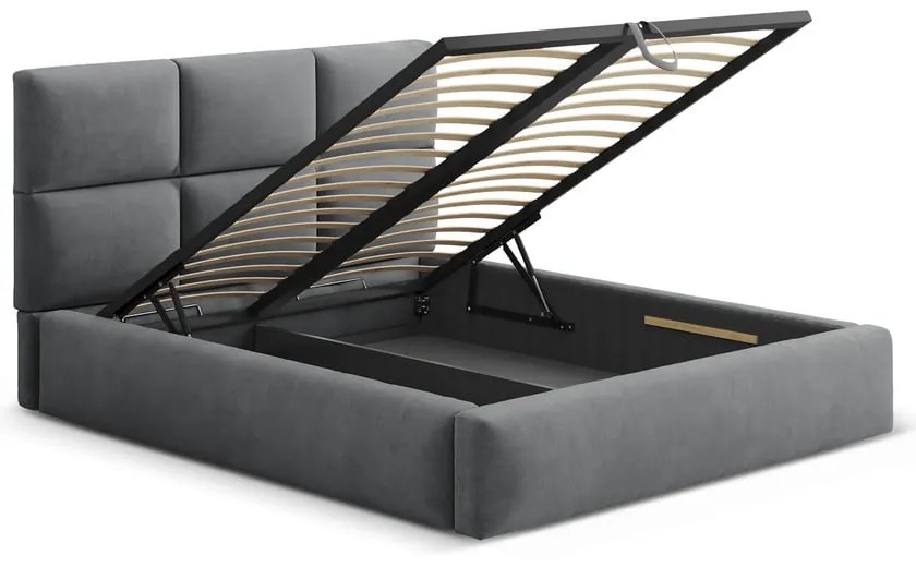 Letto matrimoniale imbottito grigio con contenitore con rete inclusa 140x200 cm Libera – Windsor &amp; Co Sofas